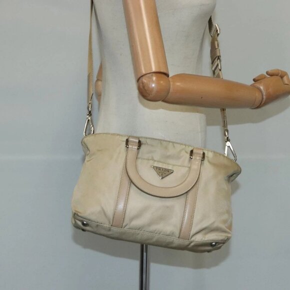 PRADA Shoulder Bag Nylon 2way Beige Silver Auth bs20501 - Picture 3 of 16